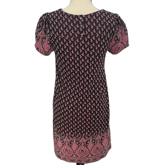 Maeve Anthropologie Pink Black Paisley Shift Dress Sz Small Short Sleeve Midi - Picture 3 of 15